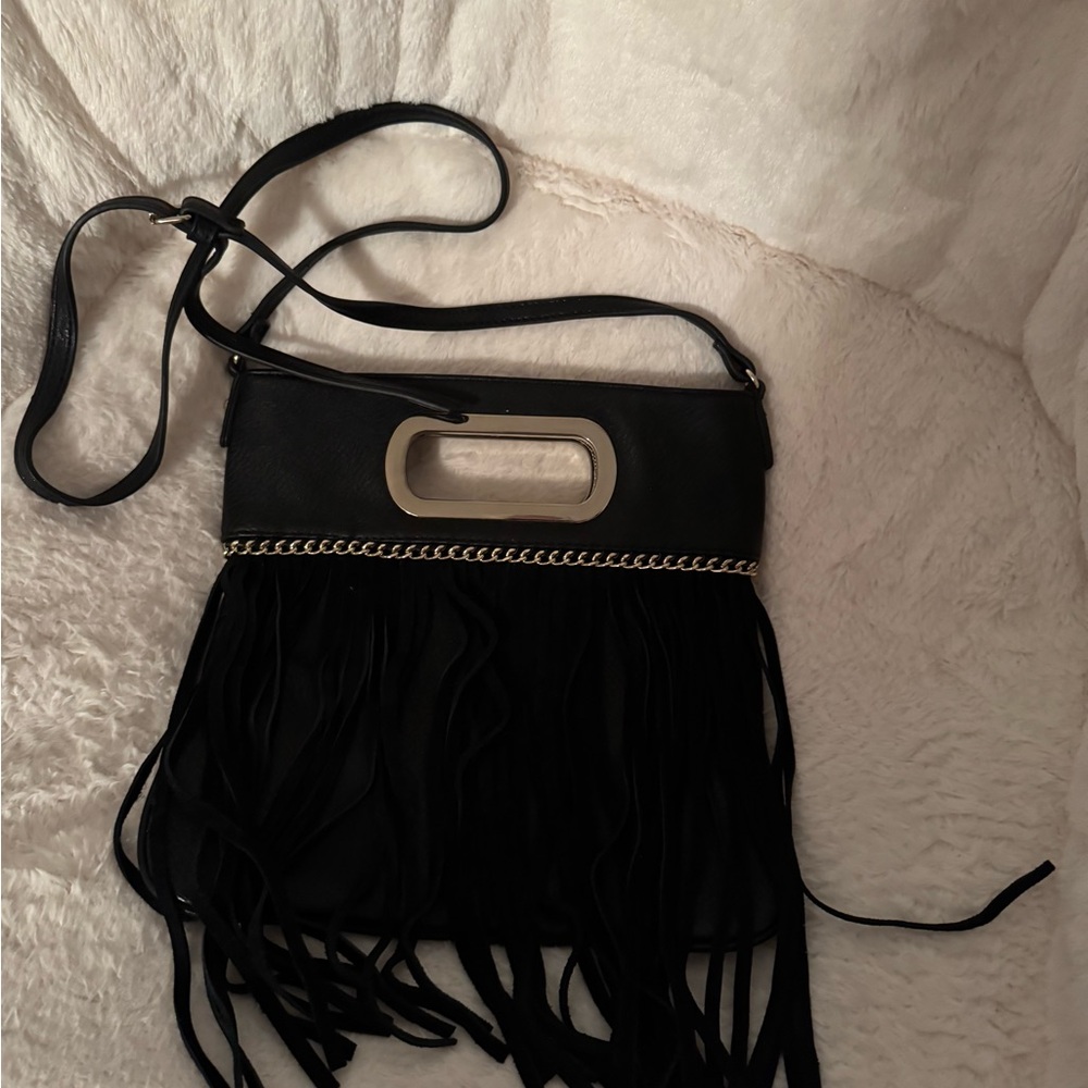 JustFab Black Fringe Crossbody Bag